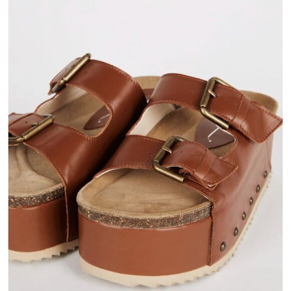 Free People Intentionally Blank Rule Breaker Flatform Sandals in Chesnut Women's - Picture 3 of 8